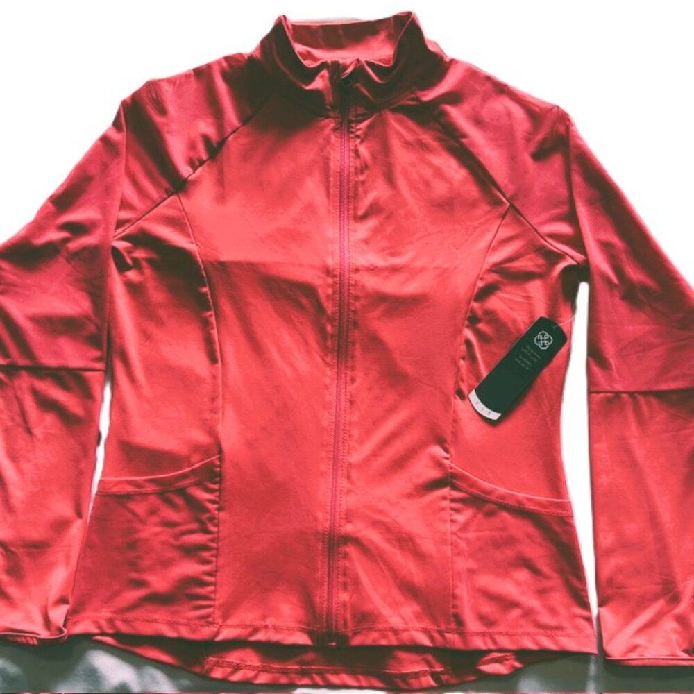 daisy fuentes Ladies Fit Athletic Top Large Full Zip Sheer Shoulders Back NWT